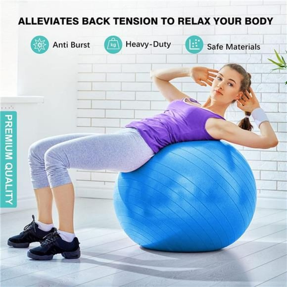 Exercise Ball, Thick Anti-Slip & Anti-Burst Yoga Pilates Ball with Air Pump - Picture 2 of 7